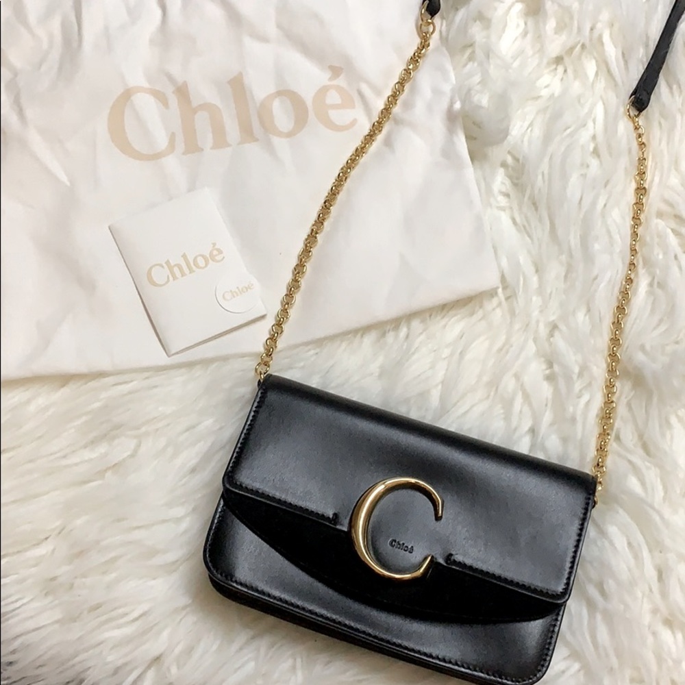 Chloé C Leather Clutch in Black